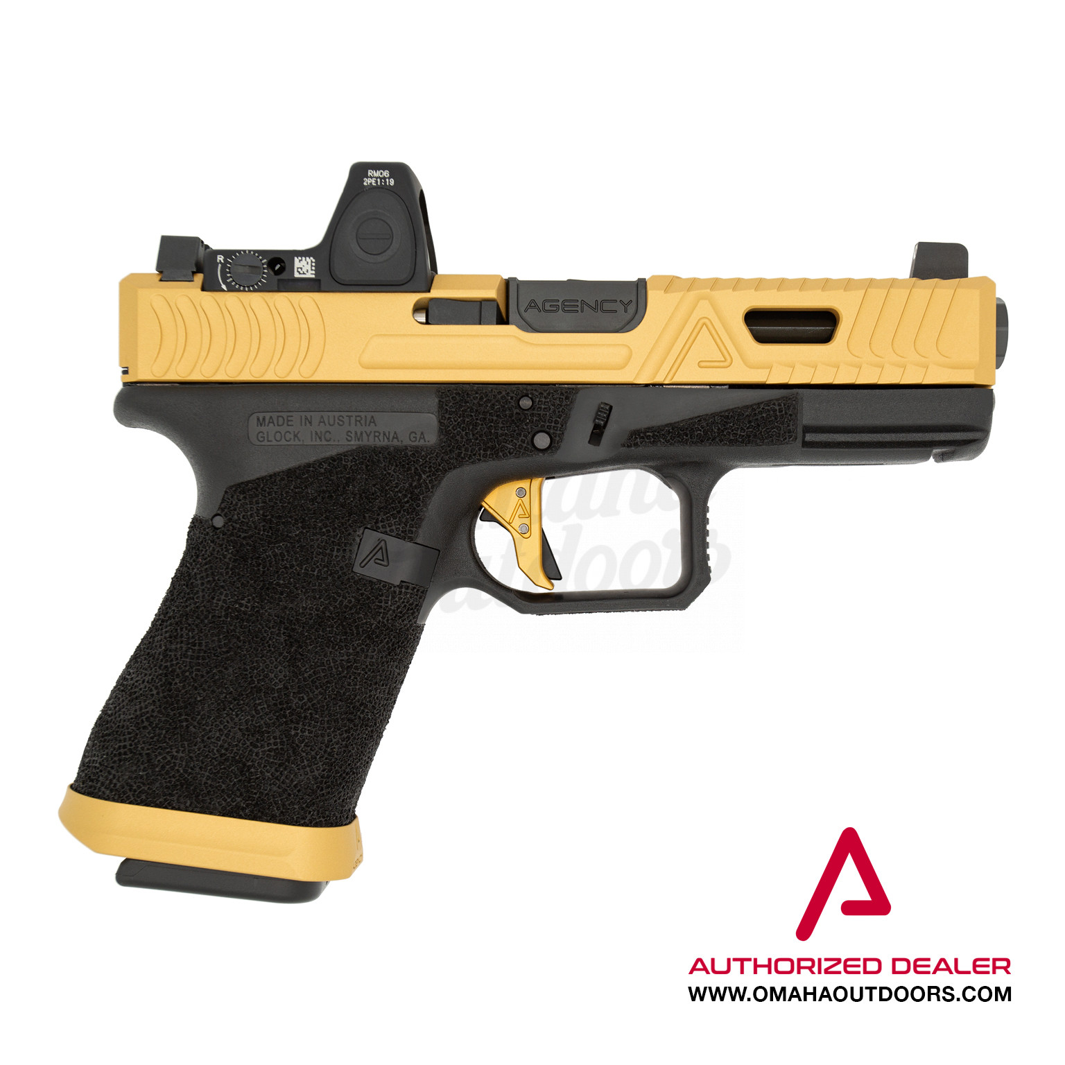 Agency Arms Mod Glock 19 Gen 3 Cipher Pistol 15 RD Gold Slide NS RM06