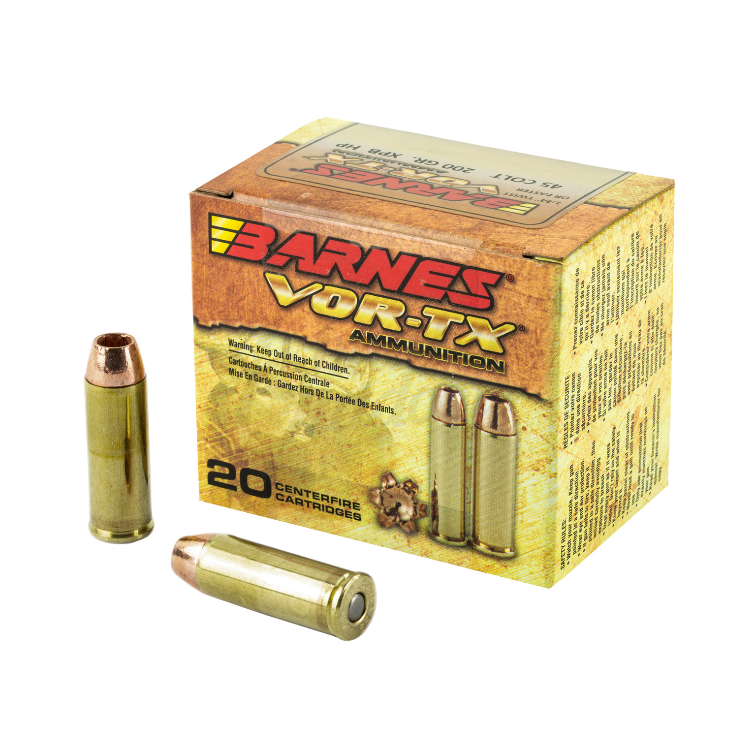 Barnes VOR TX 45 Long Colt 200 Grain XPB JHP 20 Rounds Omaha Outdoors