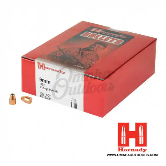 Hornady HAP 9mm 355 Bullets 115 Grain 500 Round Box In Stock