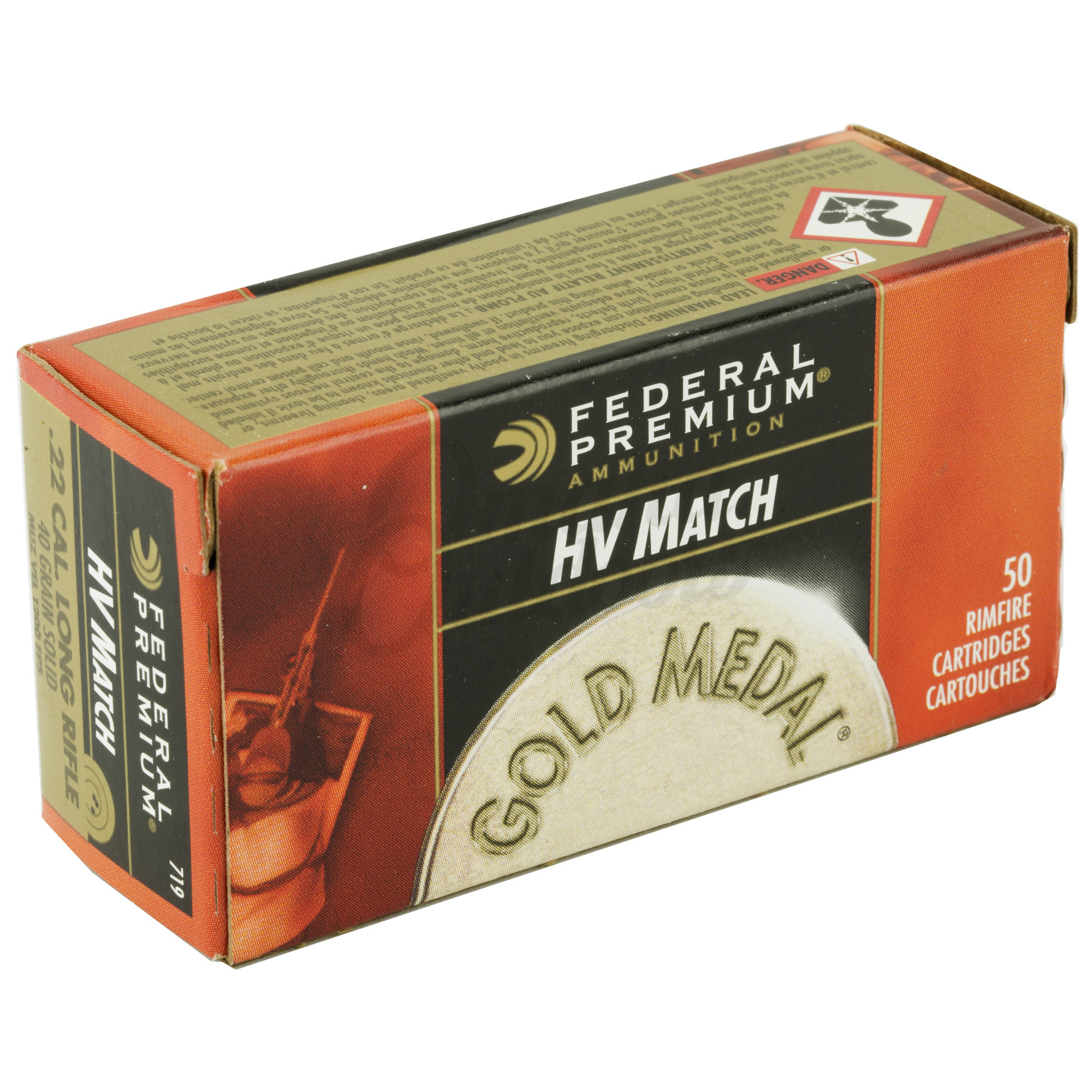 Federal Premium Gold Medal HV Ammo 22LR 40 gr LRN 50 Round Box 719 ...