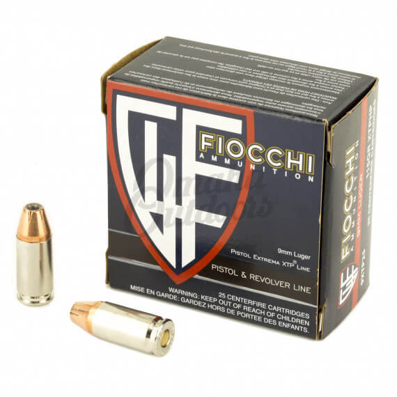 Fiocchi Shooting Dynamics 9mm Ammo 115 Grain XTP JHP 25 Round Box - In ...