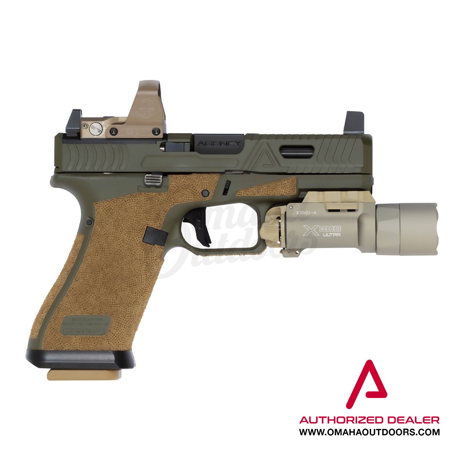 Agency Arms Mod Glock 19X Cipher DTF 2-Tone OD Green DLC Midline DeltaPoint  Pro X300U-A Tan - Omaha Outdoors