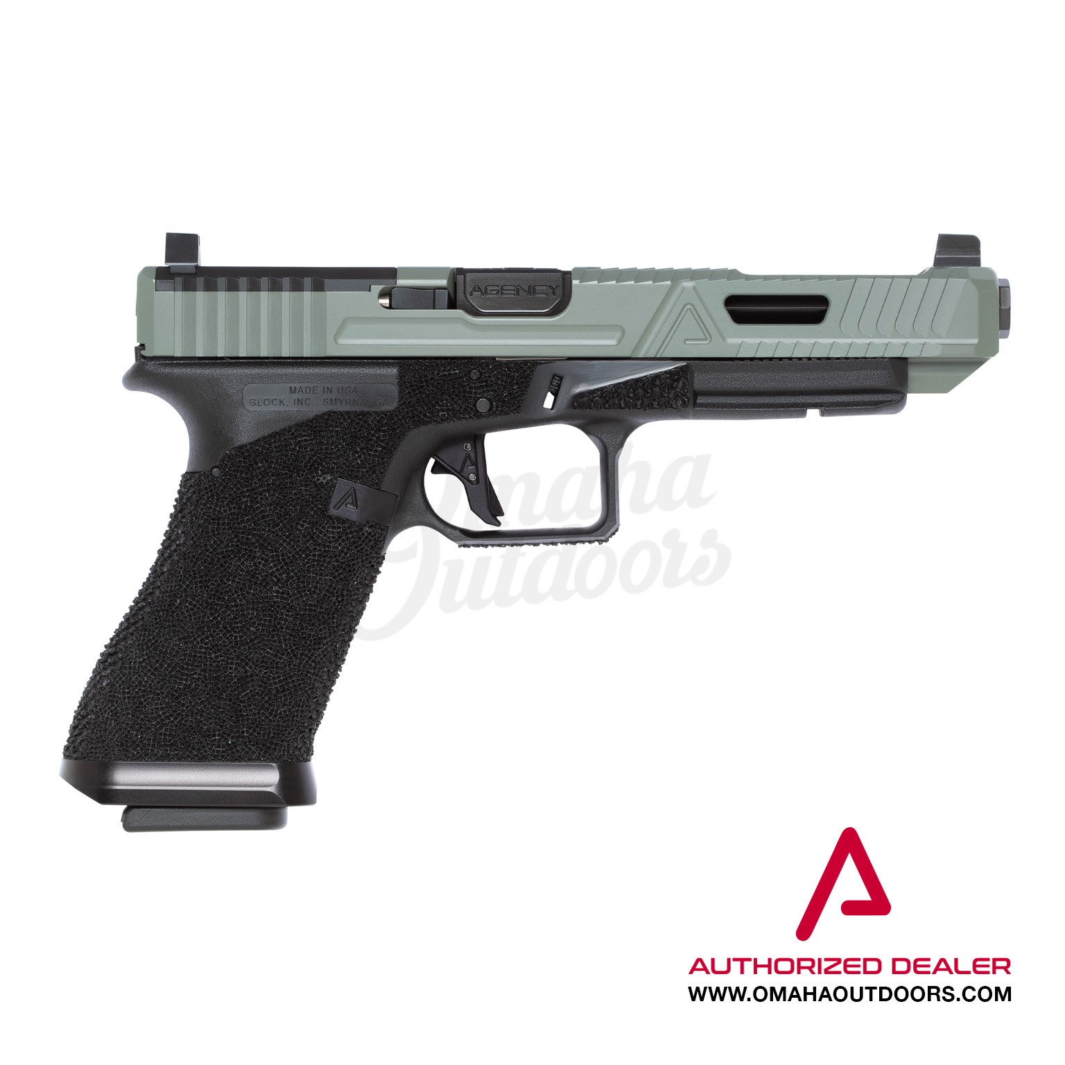 Agency Arms Mod Glock 34 Gen 3 EXA Jungle Green Slide Premier Ported DLC  AOS Magwell Aggressive Carry Stipple - Omaha Outdoors