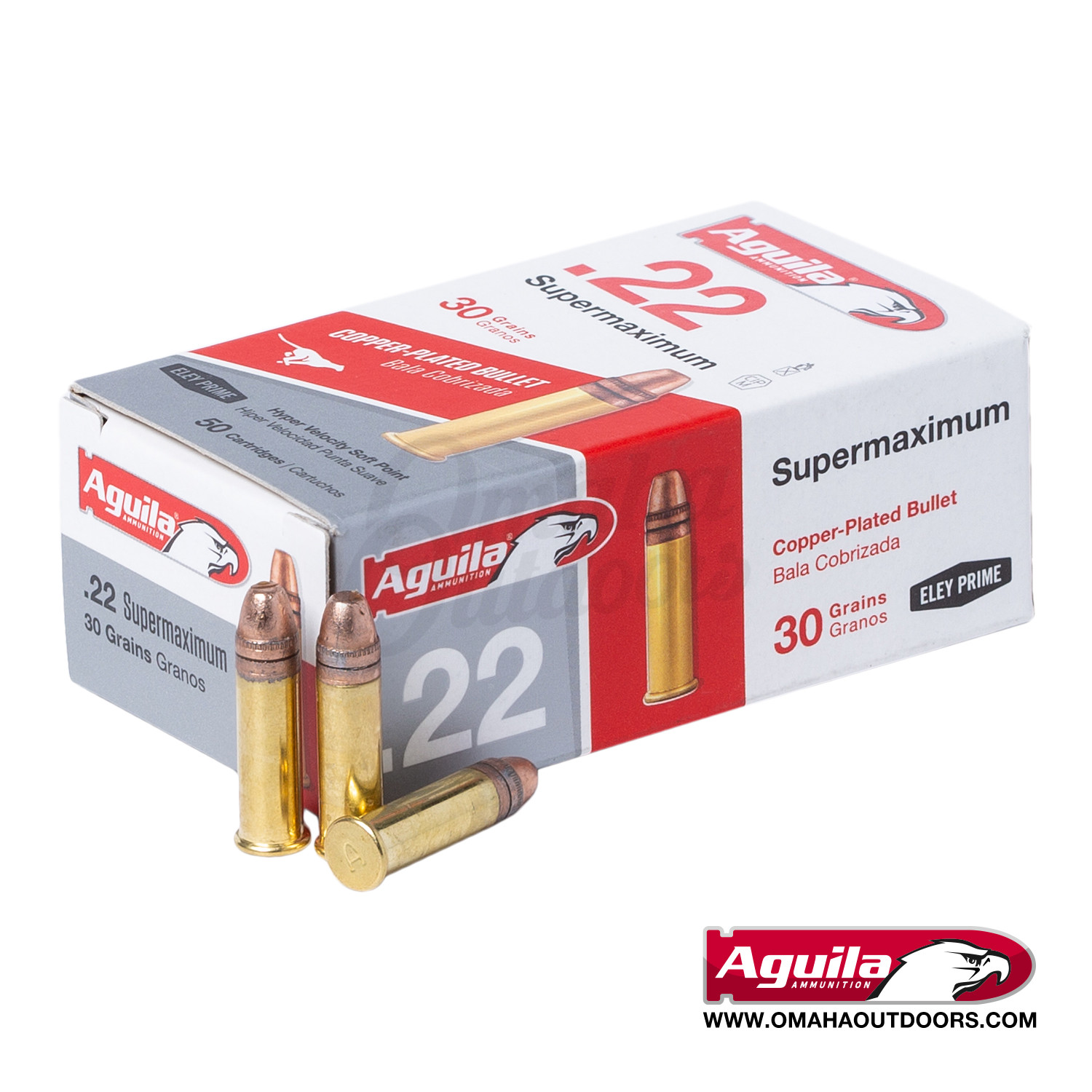 1B222298 Aguila Super Maximum 22LR 30 Grain Copper Plated SP 50 Rounds -  Omaha Outdoors