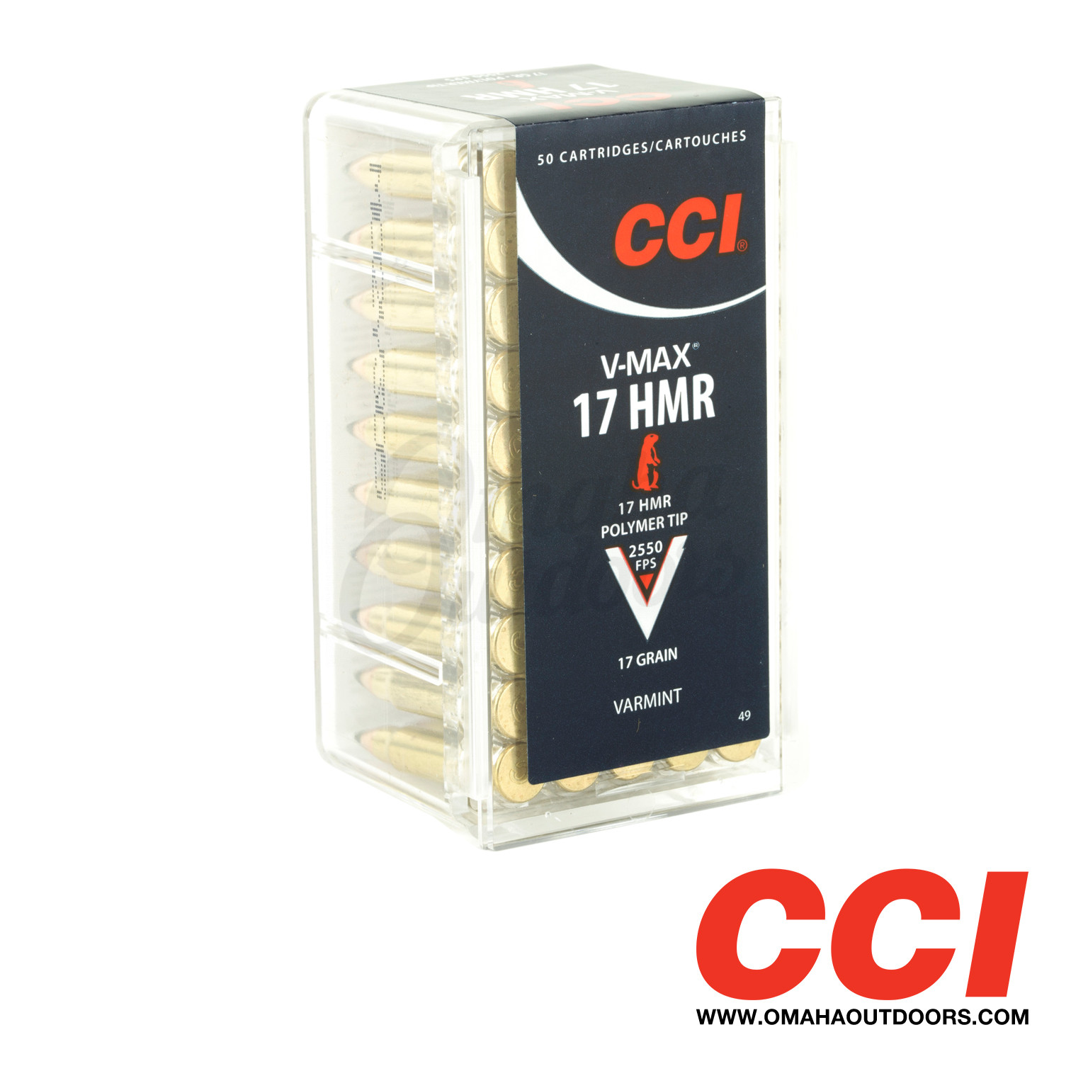 CCI 17 HMR Ammo 17 Grain Poly-Tip V-Max 50 Round Box - Omaha Outdoors