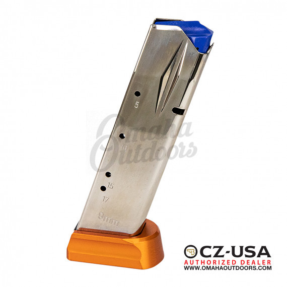 CZ Shadow 2 19 Round 9mm Nickel Magazine Orange Base - Omaha Outdoors