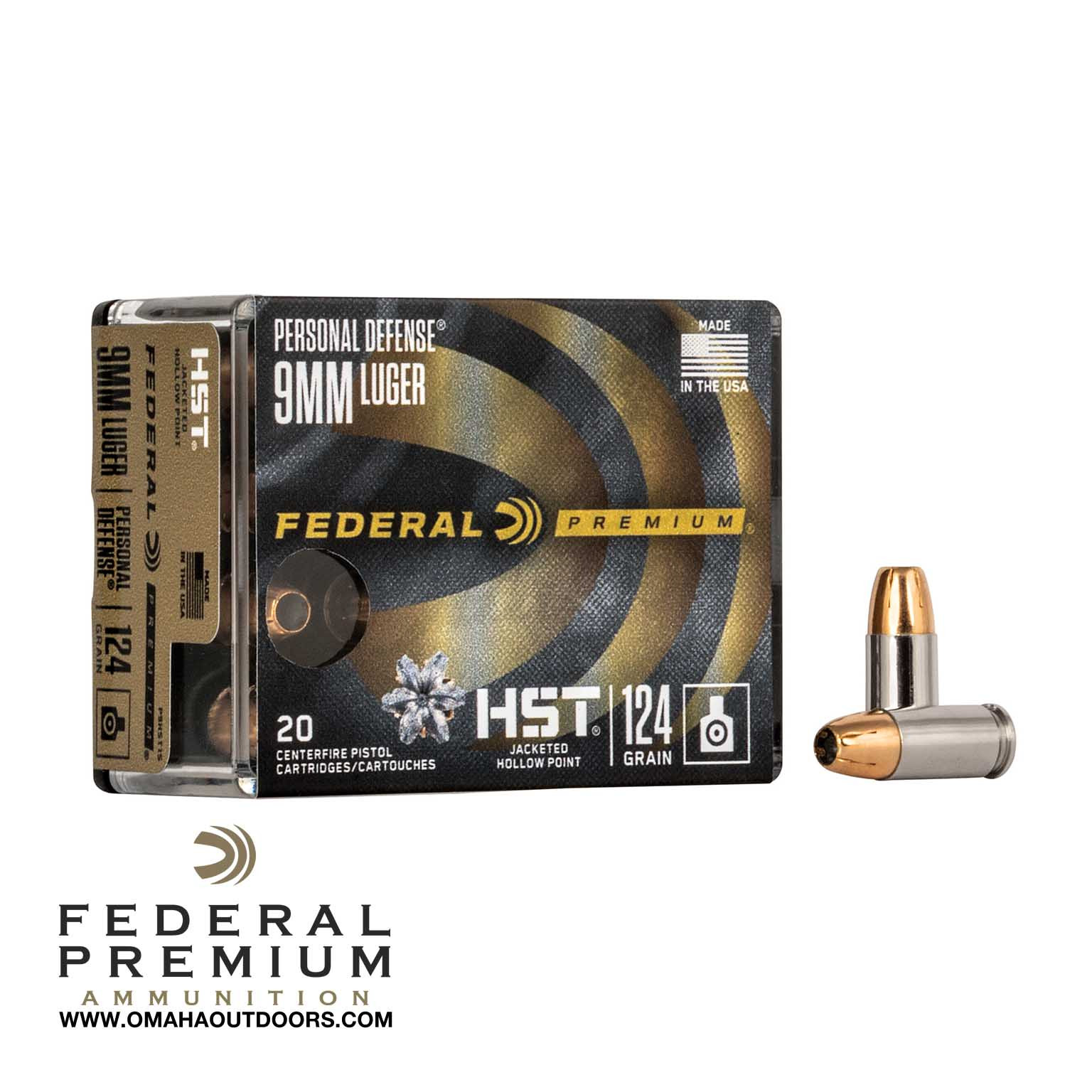 Federal Personal Defense 9mm 124 Grain HST JHP 20 Rounds - Omaha 