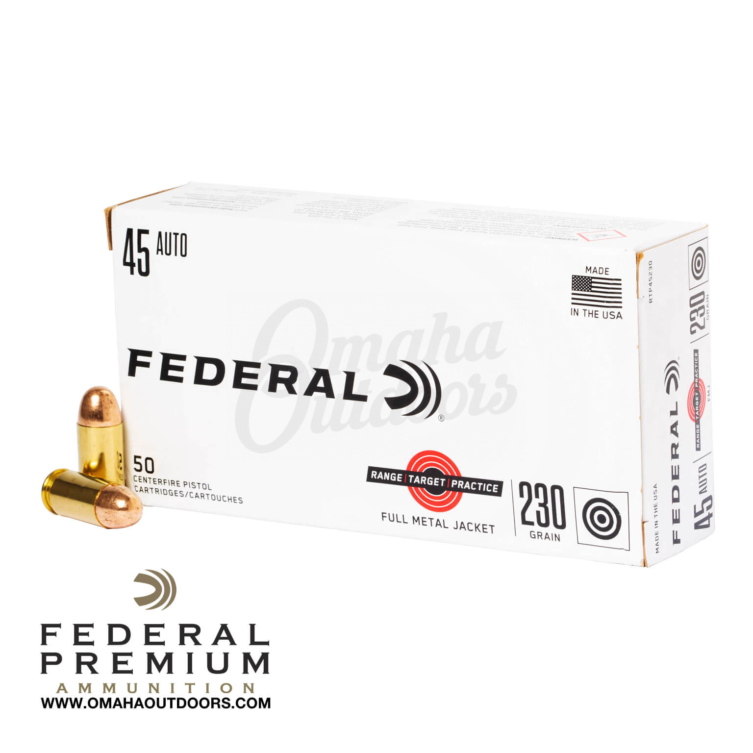 Federal Range Target Practice 45 ACP 230 Grain FMJ Ammo 50 Round Box ...