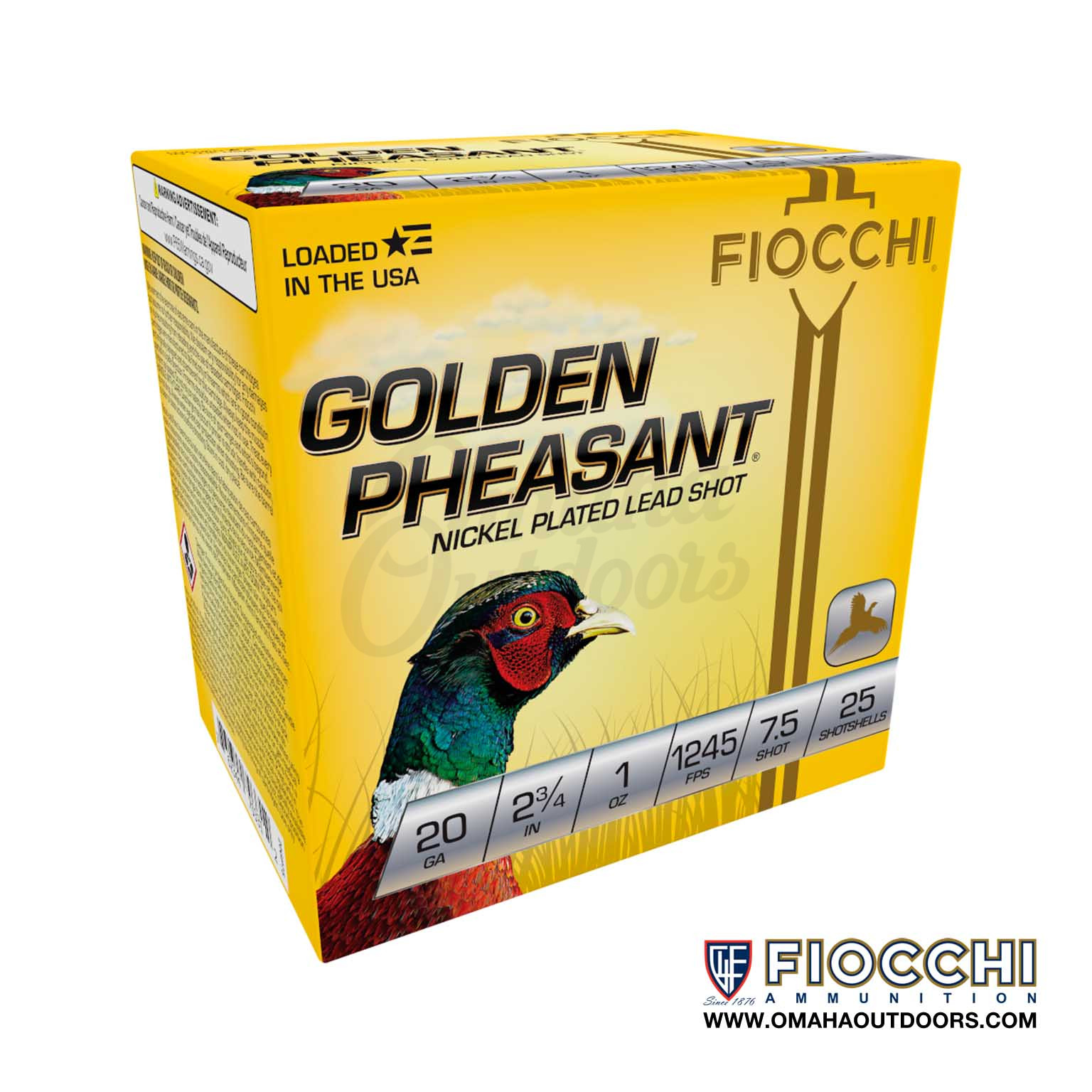 Fiocchi Golden Pheasant 20 Gauge 2.75 7.5 Shot 25 Rounds - Omaha Outdoors