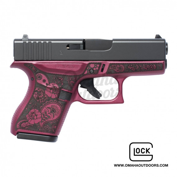 Glock 43 Pistol 6 Rd 9mm Black Cherry & Paisley Custom Engraved Frame 