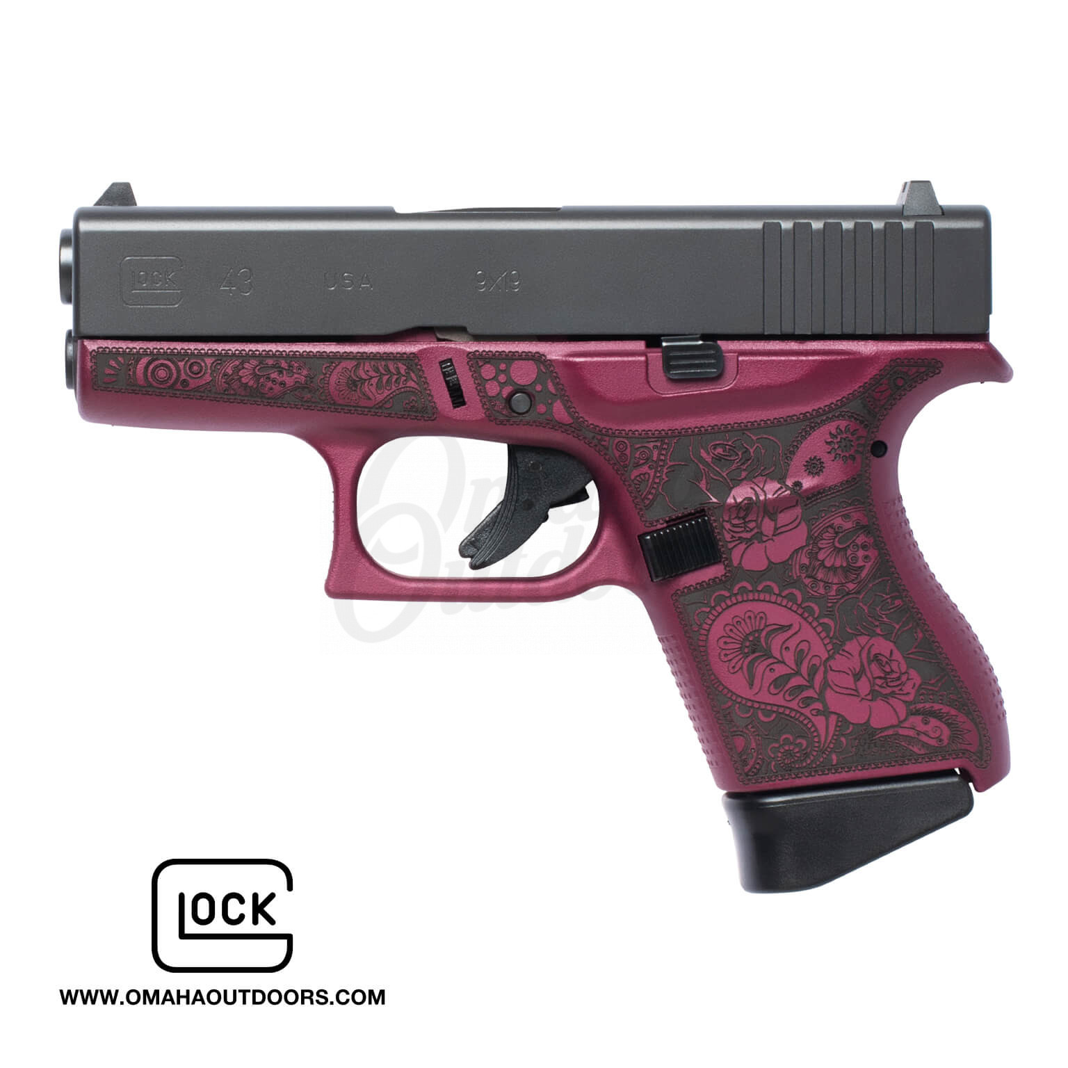 688099401603 Glock 43 Pistol 6 RD 9mm Black Cherry & Paisley