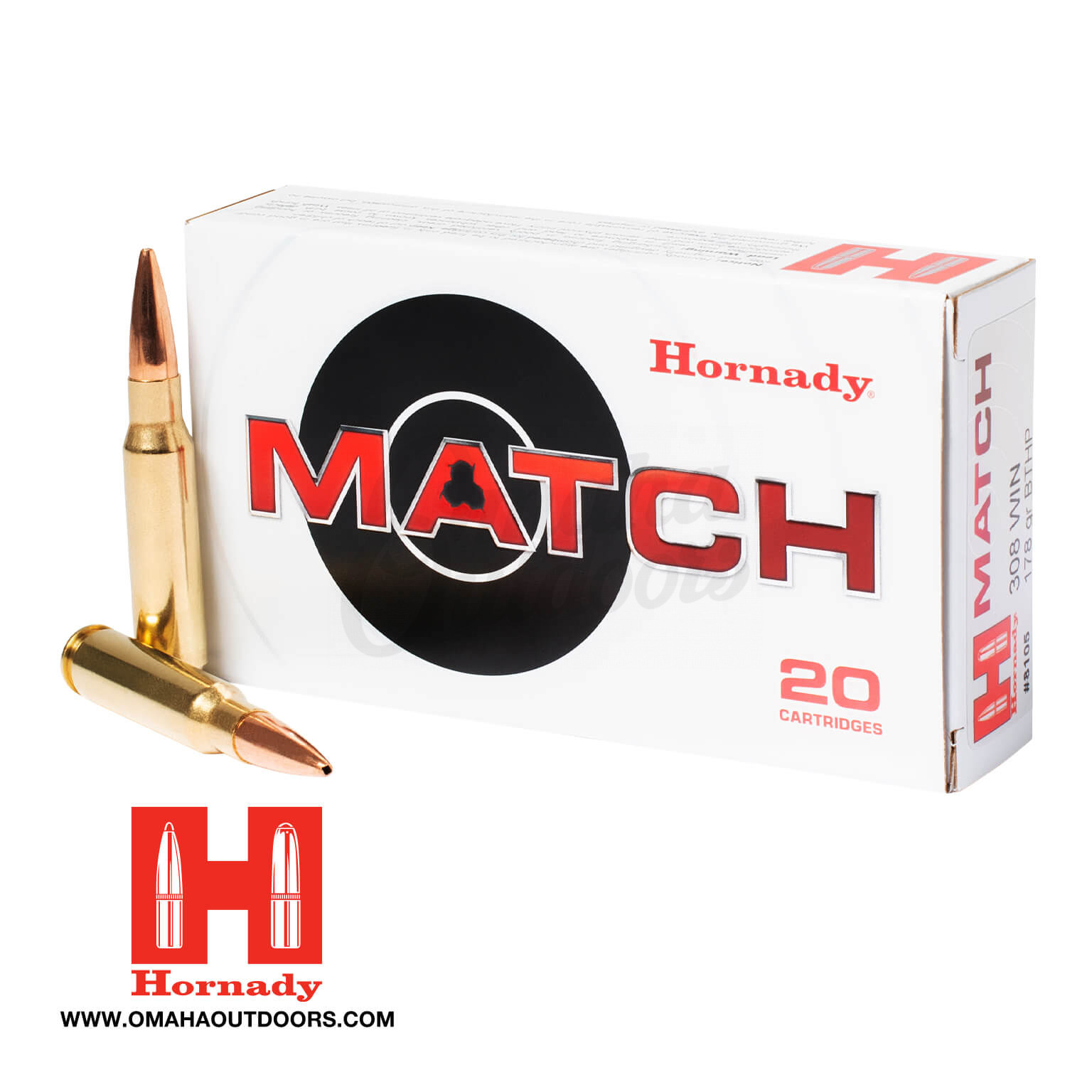 Hornady Match 308 Win 178 Grain BTHP Ammo 20 Round Box - Omaha Outdoors