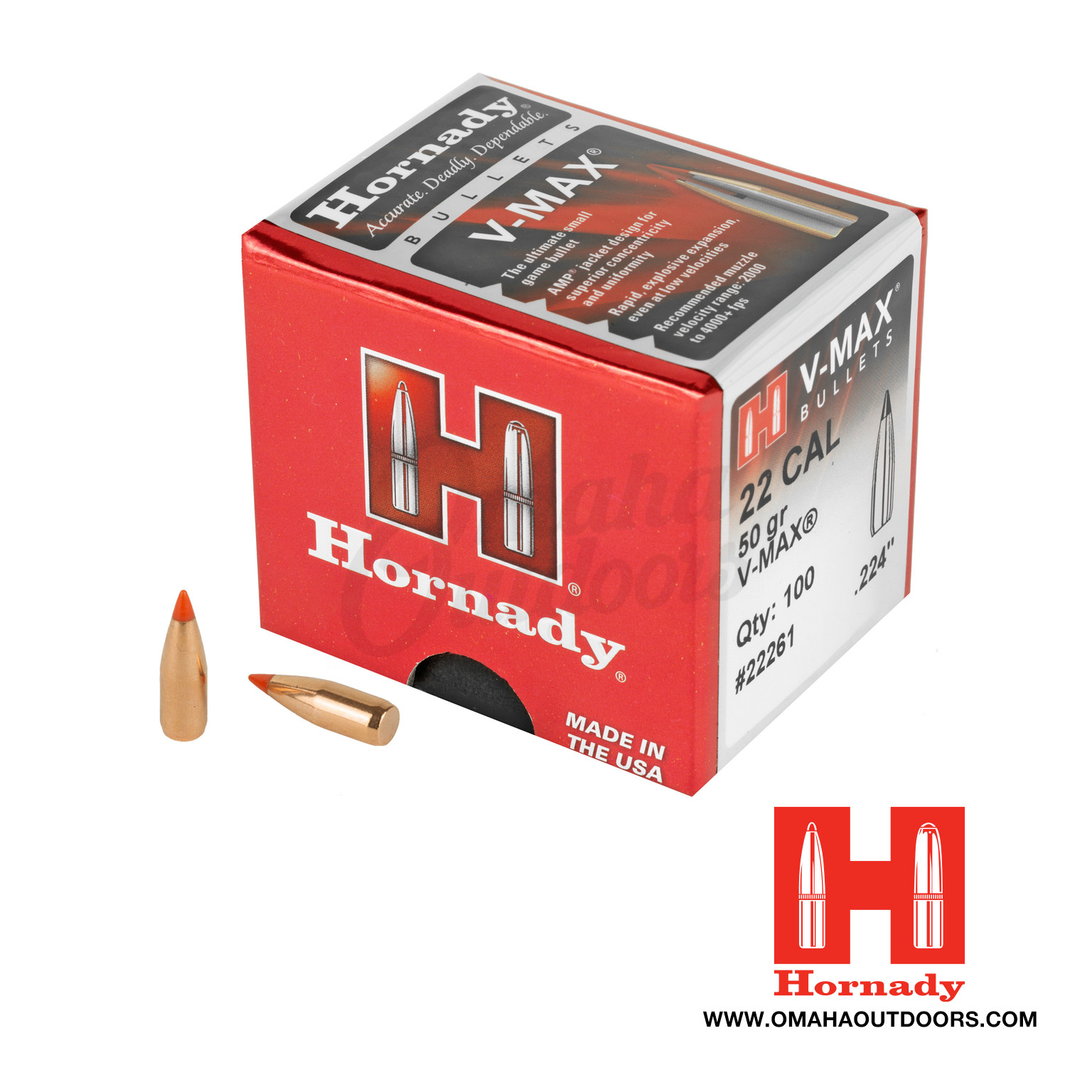 Hornady 22 Cal 50 GR V MAX Bullets 100 ct - Omaha Outdoors