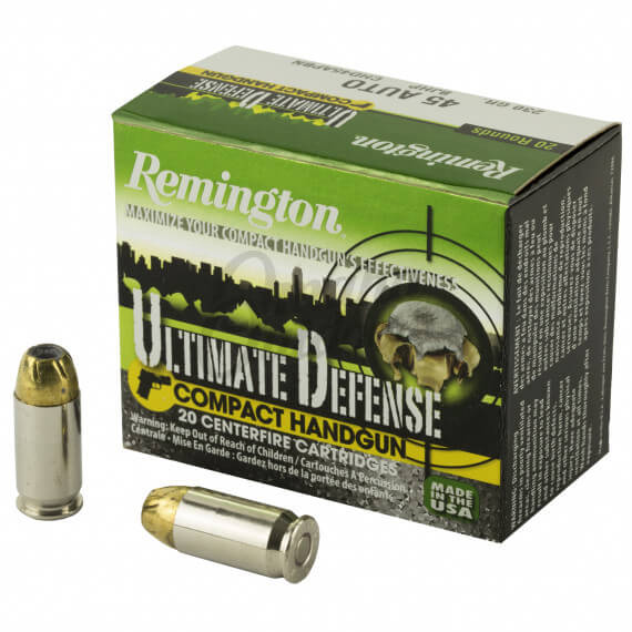 Remington Ultimate Defense Compact 45 ACP Ammo 230 Grain Brass JHP 20 ...