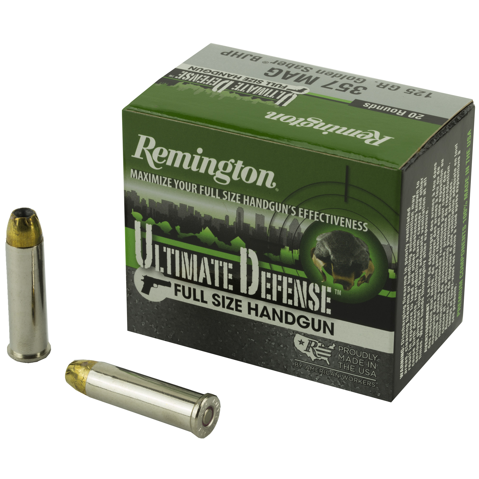 Remington Ultimate Defense 357 Magnum Ammo 125 Grain Brass JHP 20 ...