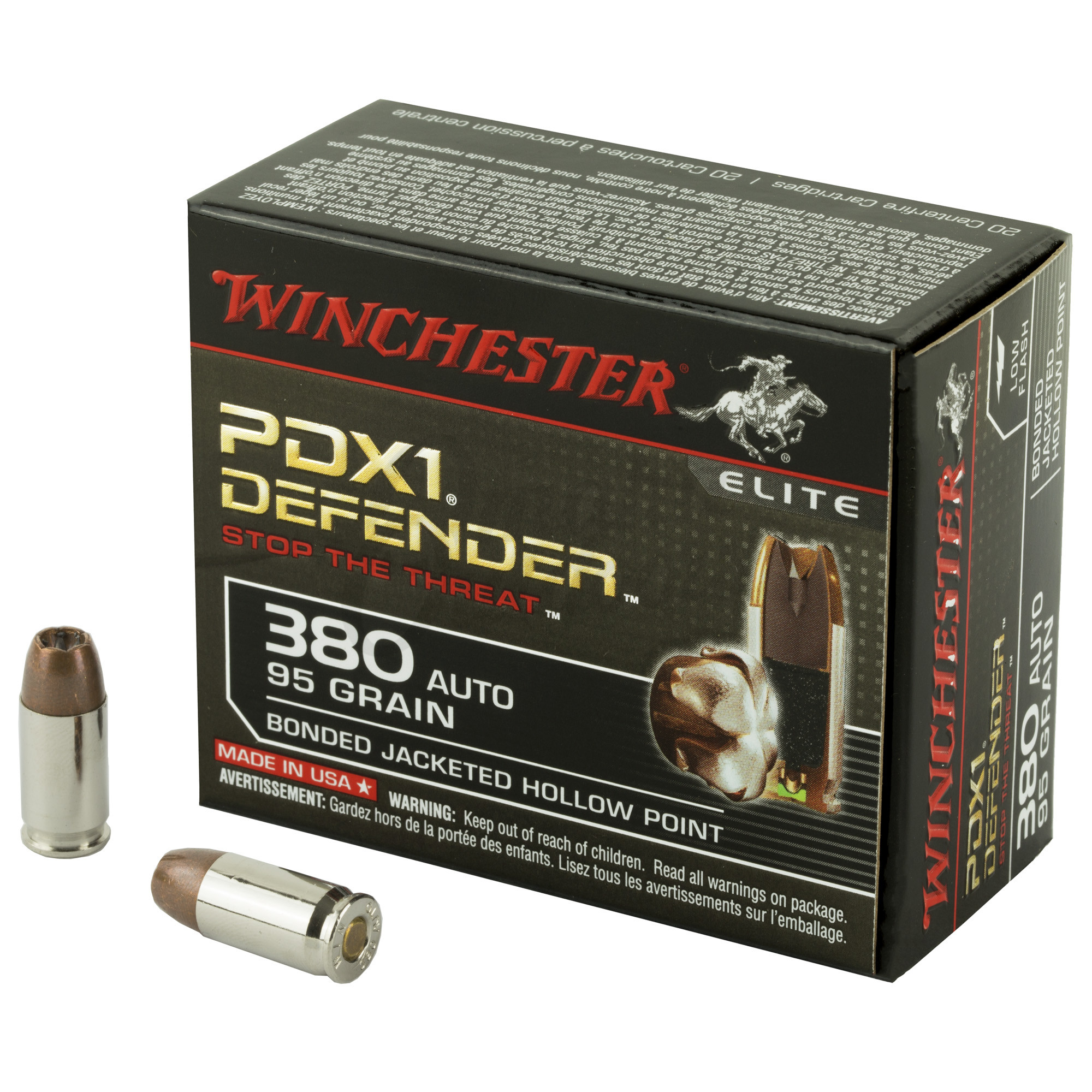 Winchester PDX1 Defender 380 ACP Ammo 95 Grain Bonded JHP 20 Rounds ...