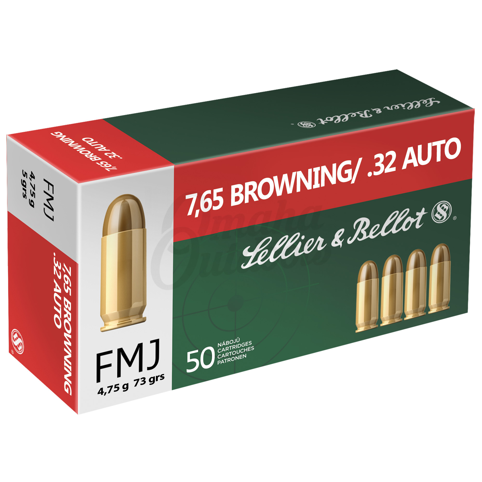 Sellier & Bellot 32 ACP Ammo 73 Grain FMJ 50 Round Box - Omaha Outdoors