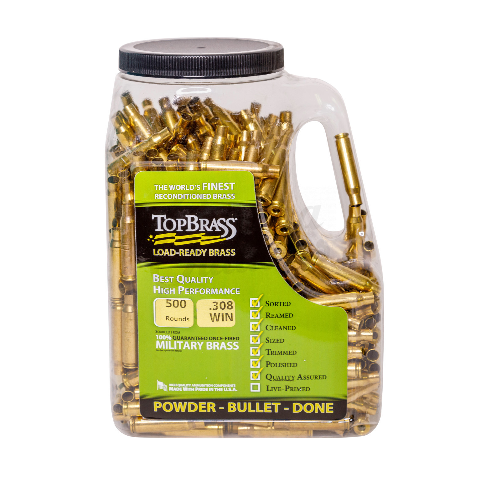 Top Brass Premium Reconditioned Once Fired Brass 308 Winchester Jug of