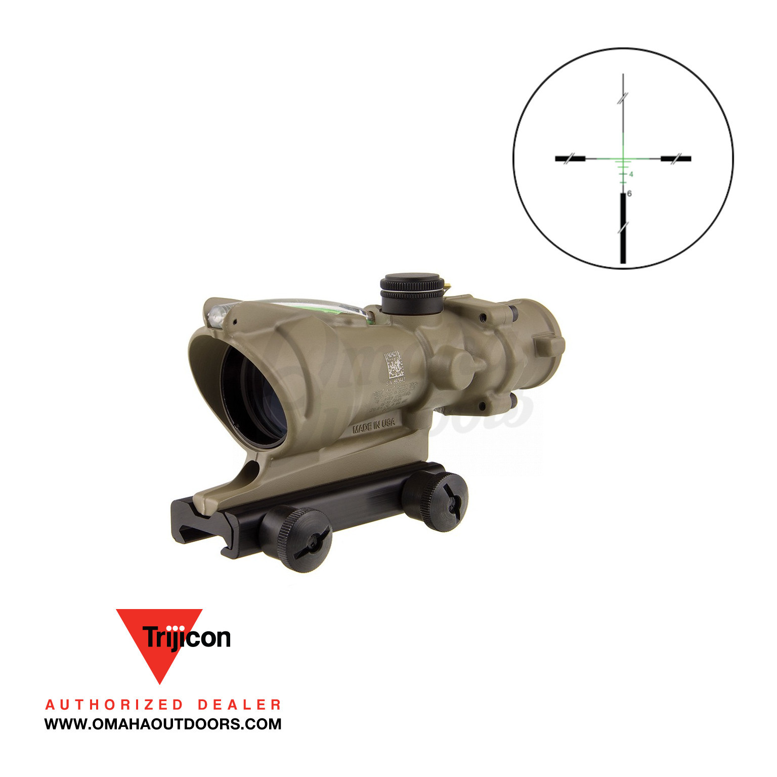 Trijicon ACOG 4x32 BAC Green Crosshair FDE Rifle Scope - Omaha Outdoors