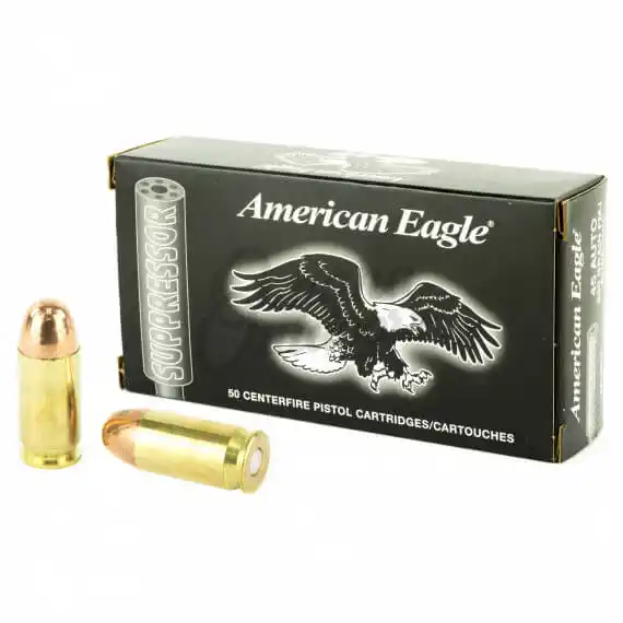 Federal American Eagle Suppressor Ammo 45 ACP 230 Grain FMJ 50 Rounds ...