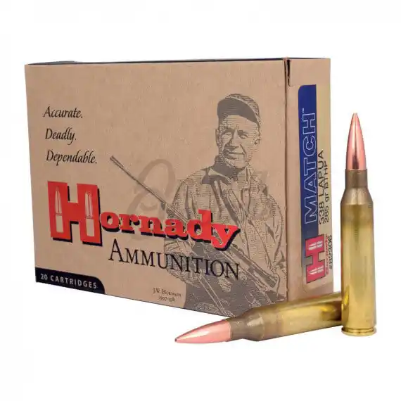 Hornady Match 338 Lapua 285 Grain Boat Tail Hollow Point 20 Rounds ...