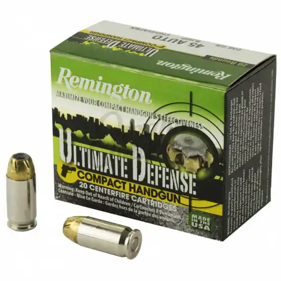 Remington Ultimate Defense Compact 45 ACP Ammo 230 Grain Brass JHP 20 ...