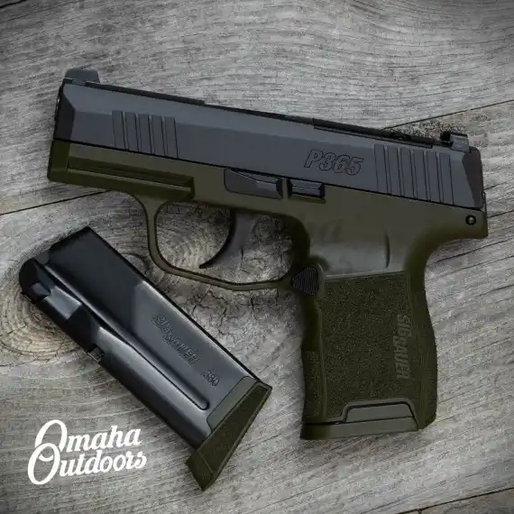 SIG P365 380 OD Green Vuurwapen Magazine Release - Omaha Outdoors