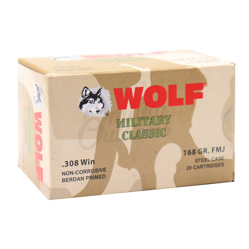 Wolf Military Classic 308 168 Grain FMJ Ammo 500 Round Case - Omaha ...