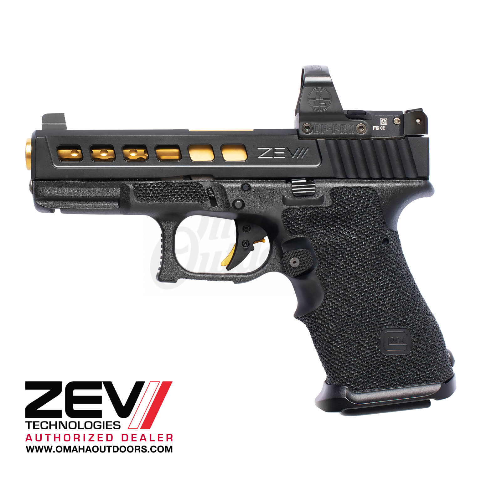 Zev Tech Mod Glock Gen Dragonfly Rd Mm Pistol Polished Gold Tin Dimpled Barrel Leupold