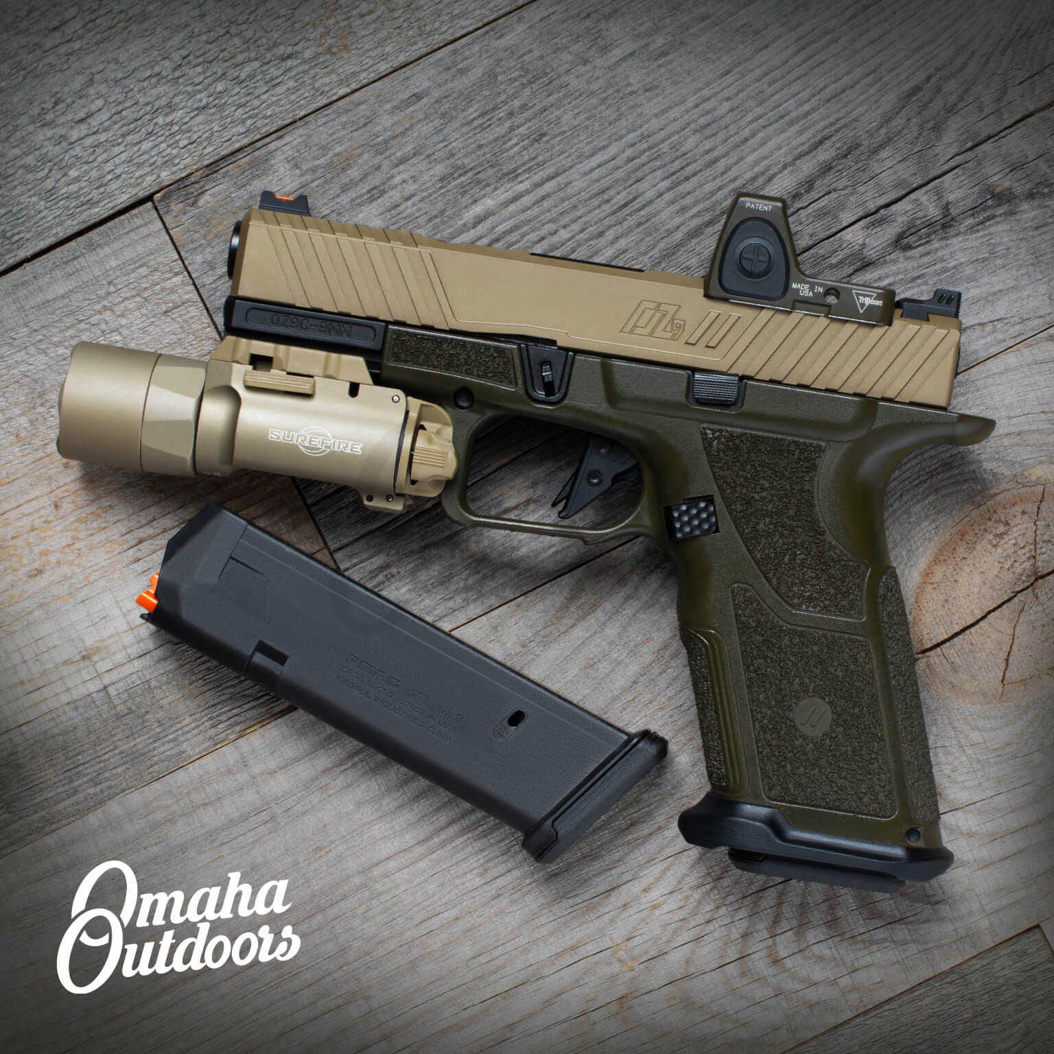 ZEV Tech OZ9 Elite X Grip OD Green Pistol 17 RD 9mm FDE Slide / X300U-A ...